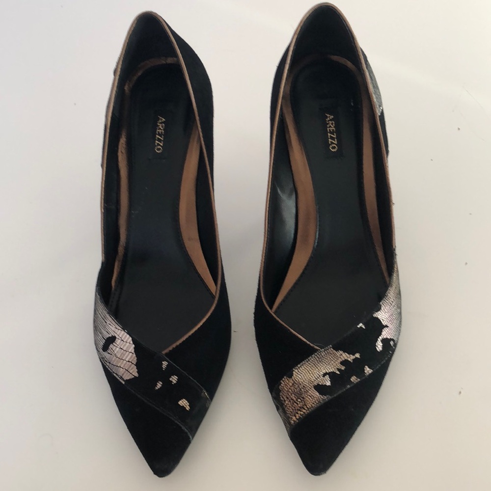 Brazilian brand Arrezo black suede heels.